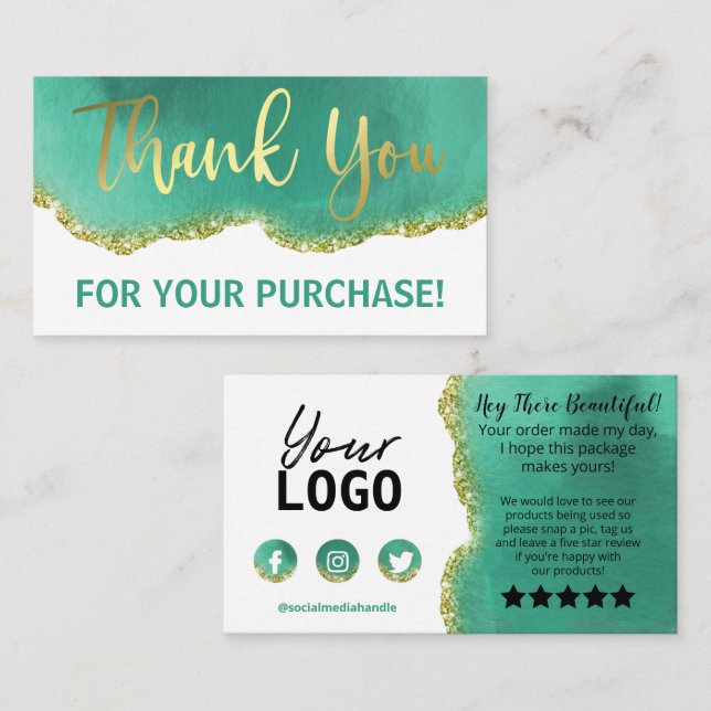 Inköp av Teal White Guld Agate Tack Visitkort (Fram/baksida)