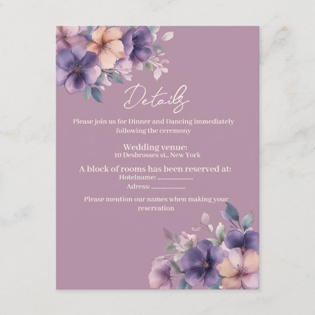 Inköp, rosa blommor på Bröllop-inhägnadskort Tilläggskort (Framsida)