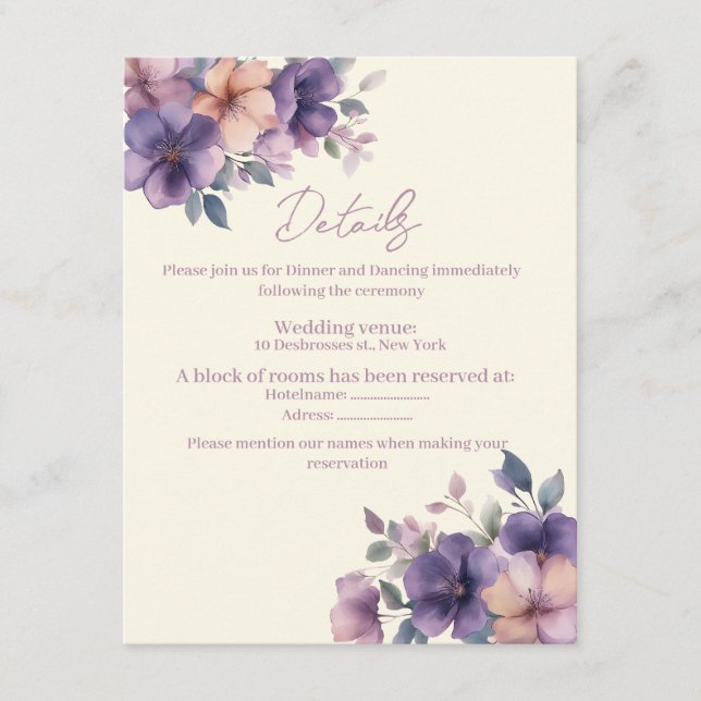 Inköp, rosa blommor på Bröllop-inhägnadskort Tilläggskort (Framsida)