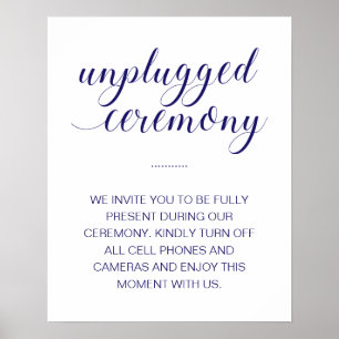 Inkopplad Ceremony Elegant Navy Blue Bröllop-skylt Poster