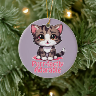 Inköpt-fullkomligt välkommen Chibi Kawaii Kitten p Julgransprydnad Keramik