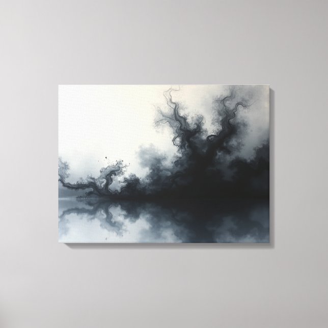 Inkstorm – Monochrome Abstract Fluid Art 24"x18" Canvastryck (Framsida)
