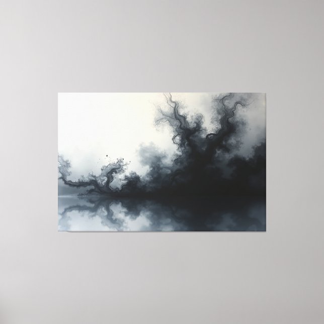 Inkstorm – Monochrome Abstract Fluid Art 60"x40" Canvastryck (Framsida)