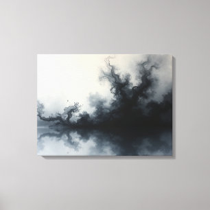 Inkstorm – Monokrom Abstrakt Fluid Konst 24"x18" Canvastryck