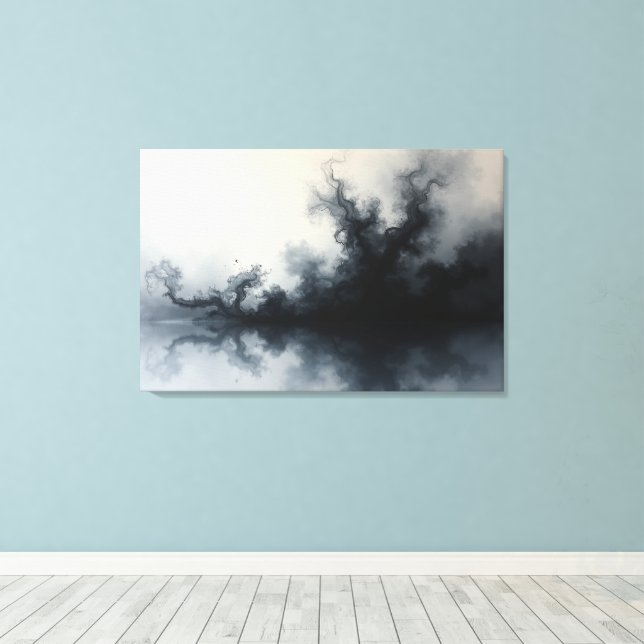 Inkstorm – Monokrom Abstrakt Fluid Konst 91x61 cm Canvastryck (Insitu (trägolv))