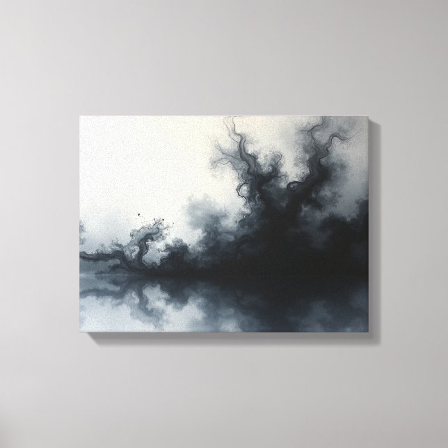 Inkstorm – Monokrom Abstrakt Fluidkonst 40,6cm x 3 Canvastryck (Framsida)