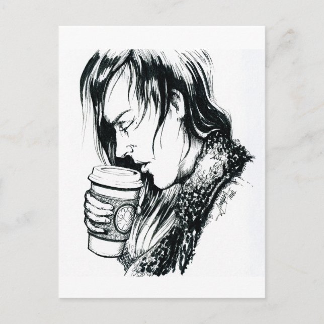 Inktober 2018 Dag 1- En kopp kaffe Vykort (Framsida)