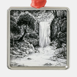 Inktober 2018 dag 21 - vattenfall i skogen julgransprydnad metall