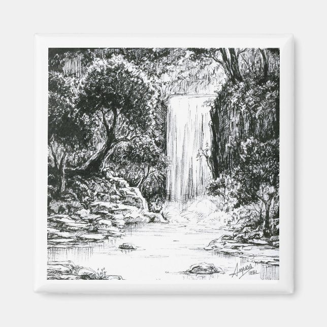 Inktober 2018 Day 21 - Vattenfall i Skogen Magnet (Framsidan)