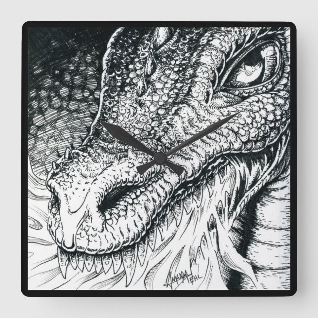 Inktober 2018 Day 3 - Dragon Roast Fyrkantig Klocka (Framsida)