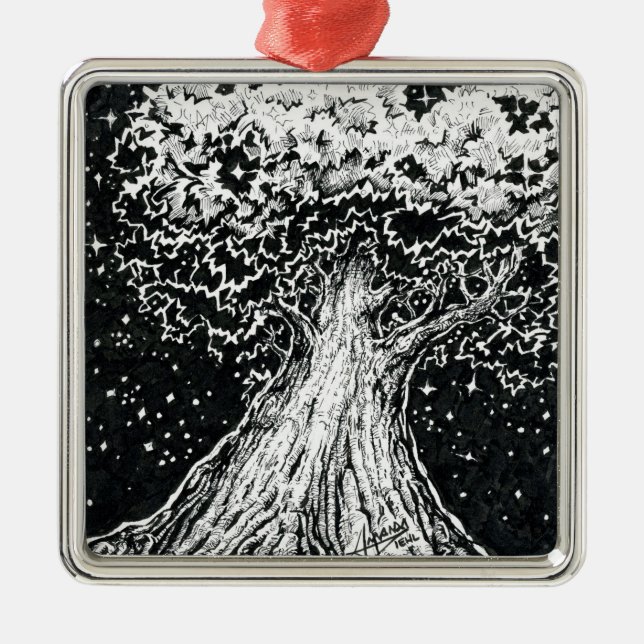 Inktober 2018 Day 8 - Starry Träd Julgransprydnad Metall (Framsidan)