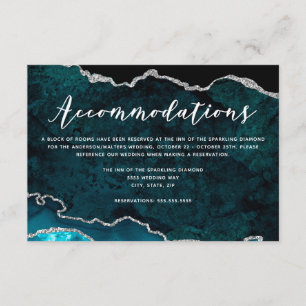 Inkvarteren Teal Silver Glitter Agate Bröllop Tilläggskort