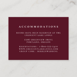 Inkvartering i Färg Burgundy Red Bröllop Tilläggskort