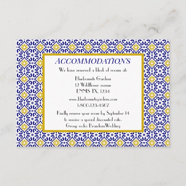 Inkvartering i portugisiska plattor blå Bröllop Tilläggskort (Framsida)