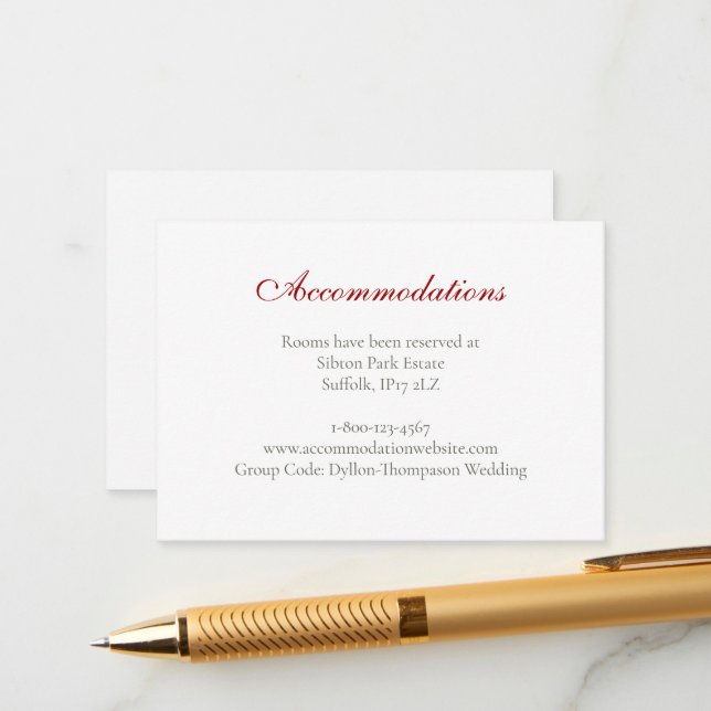 Inkvartering i Röd ros vid Bröllop vid Snöre Tilläggskort (Fram/Back In Situ)