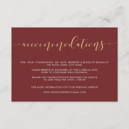 Inkvarteringsbevis för finare Burgundy och Guld Br Tilläggskort