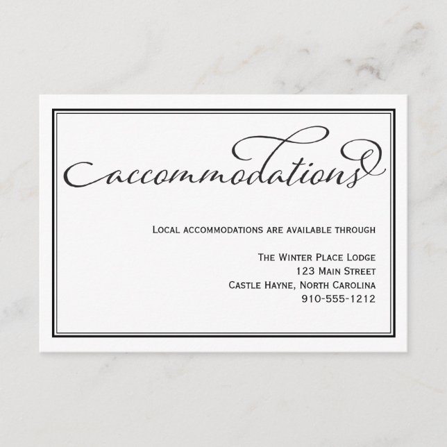 Inkvarteringskort för enkel kalligrafi i Bröllop Tilläggskort (Framsida)