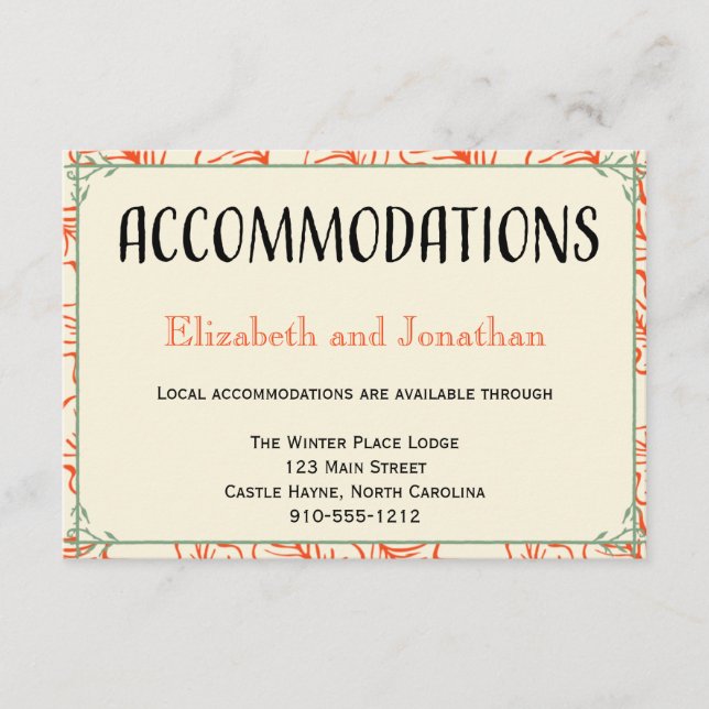 Inkvarteringskort för orange och skaldjur i Bröllo Tilläggskort (Framsida)