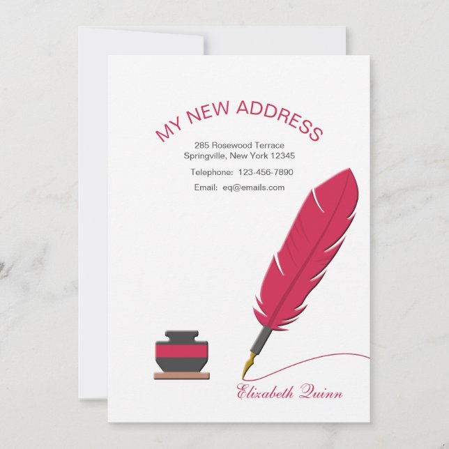 Inkwell och Feather Pen Flytta Announcement Meddelande (Framsida)