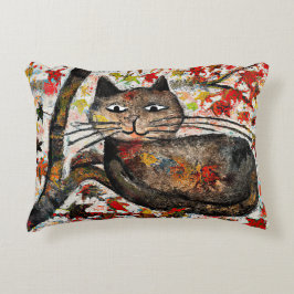 Inky Black cat och autumnal cat accent Pillow Prydnadskudde