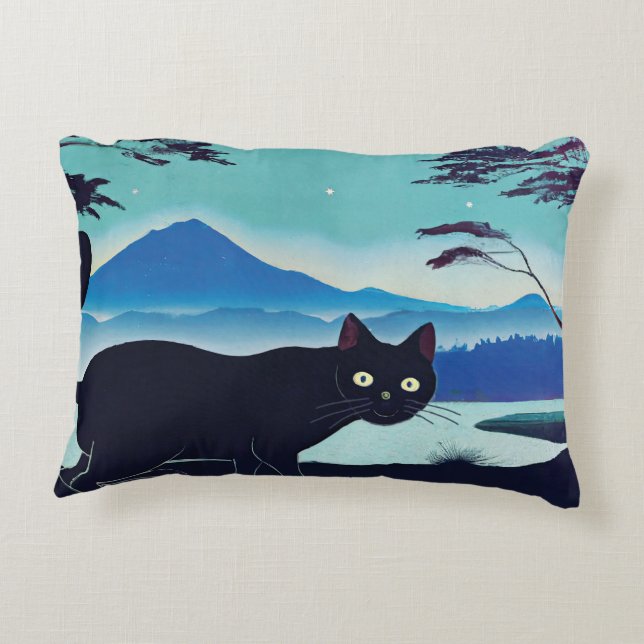 Inky Black cat och autumnal cat accent Pillow Prydnadskudde (Baksidan)