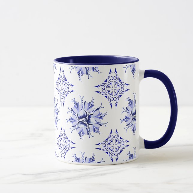 Inky Blommigt Coffee Mugg | Indigo och White (Höger)