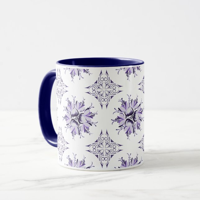 Inky Blommigt Coffee Mugg | Lilac Lila och White (Framsida vänster)