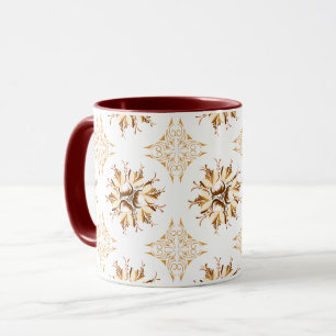 Inky Blommigt Coffee Mugg   Orange Brown och White