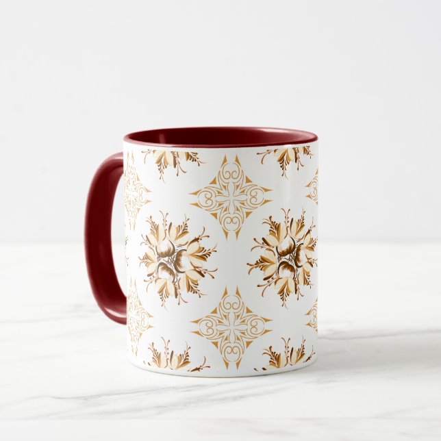 Inky Blommigt Coffee Mugg | Orange Brown och White (Framsida vänster)