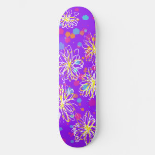 Inky Blommigt Design och Paint Splatters - lila Mini Skateboard Bräda 18,5 Cm