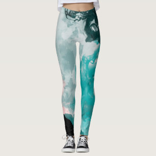 Inky Blue Grönt Turcos Teal Peach Mode Leggings