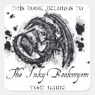 Inky Bookwyrm Bookplate Fyrkantigt Klistermärke