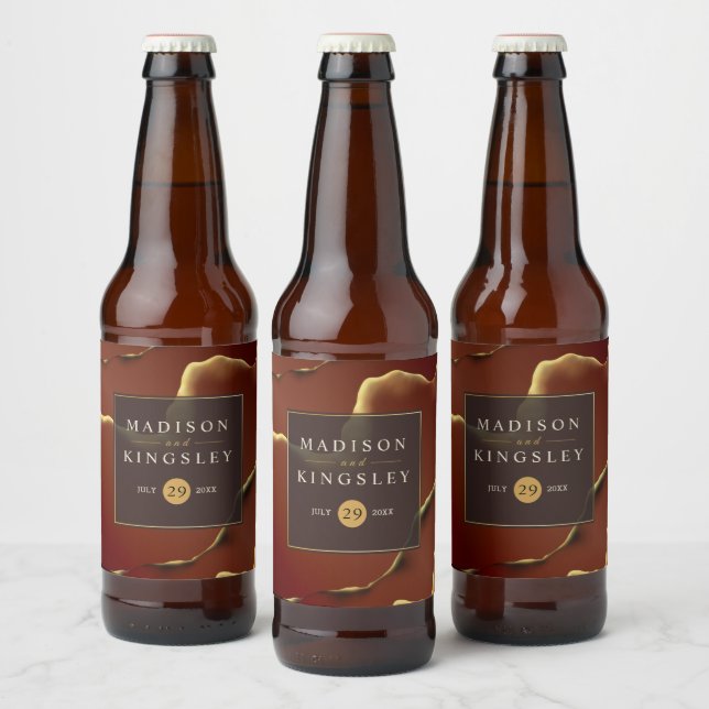 Inky Earthtone Red Abstrakt Fantastisk Fab Bröllop Ölflaska Etikett (Flaskor)