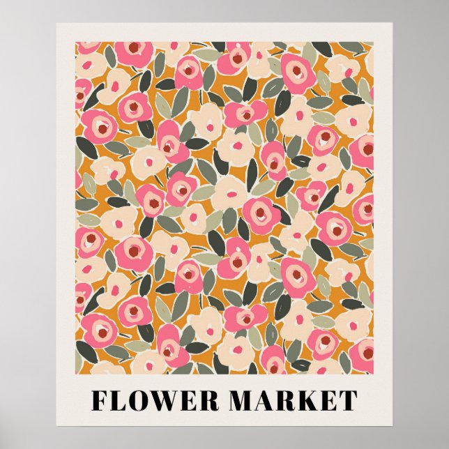 Inky Floral Flower Market Pattern- Sunlit Meadow Poster (Framsidan)