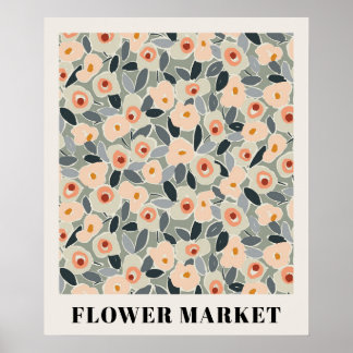 Inky Floral Flower Market Pattern- Sunlit Meadow Poster