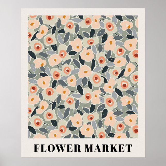 Inky Floral Flower Market Pattern- Sunlit Meadow Poster (Framsidan)
