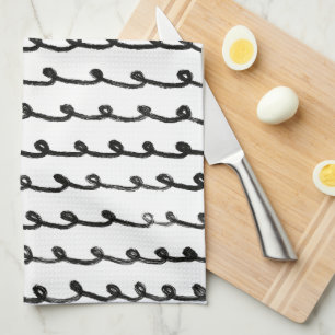 Inky Loops Chic Hand plockade Linjer Black & White Kökshandduk
