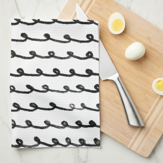 Inky Loops Chic Hand plockade Linjer Black & White Kökshandduk (Vikt i Fjärdedel)