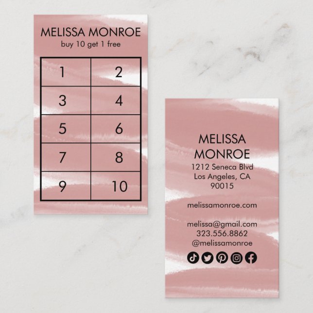 Inky Paint Rand Push Stroke Watercolor Social Lojalitetskort (Fram/baksida)