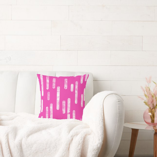 Inky Round Linjer Mönster | Vit på Bright Rosa Kudde (Soffa)