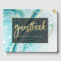 Inky Stänk Teal Marble med guldfolie Bröllop