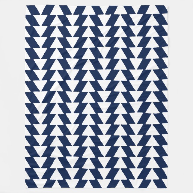 Inky Triangles - Vit på Mörk blått 001744 Fleecefilt (Framsidan)