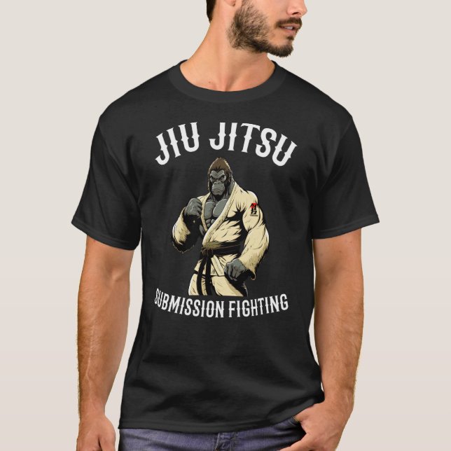 Inlaga Gorilla Brazilian Jiu Jitsu MMA Grappli T Shirt (Framsida)