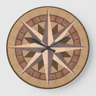Inlagd wood sjömankompassdesign stor klocka