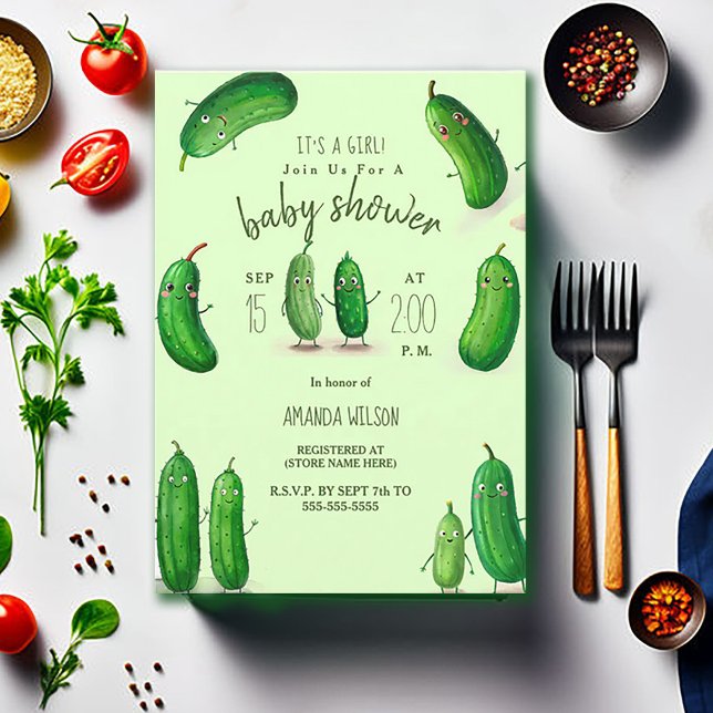Inlagda Gurkor Gröna Nyckfulla Baby Shower Inbjudningar (Skapare uppladdad)