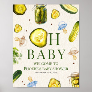 Inlagda gurkor & Nappflaskor Pojke Baby Shower Väl Poster