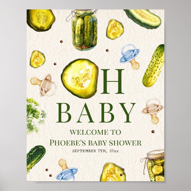 Inlagda gurkor & Nappflaskor Pojke Baby Shower Väl Poster (Framsidan)