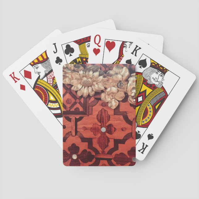 Inlagt trä med Guld Gilded Blommigt-utandningsbild Casinokort (Baksidan)