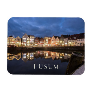 Inlandshamn på natten, Husum, Tyskland Magnet