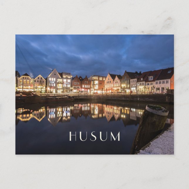 Inlandshamn på natten, Husum, Tyskland Vykort (Framsida)